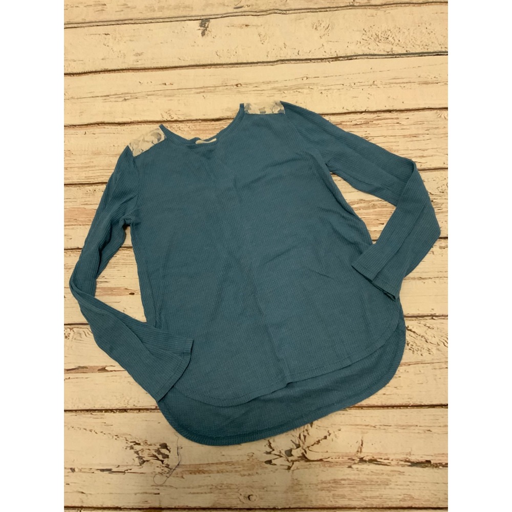 Tucker + Tate Girls Teal Blue Waffle Knit Thermal Lace Back Top Size M 8/10